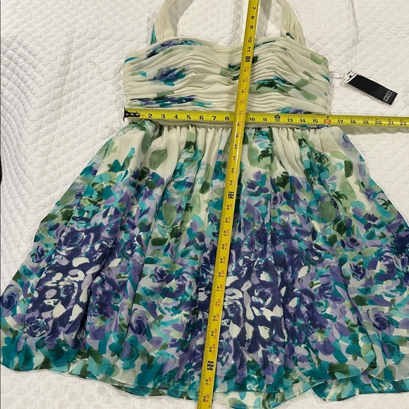 NWT Adrianna Papell Evening Chiffon Aqua Green White Halter Dress Mini Size 14 - Picture 8 of 13